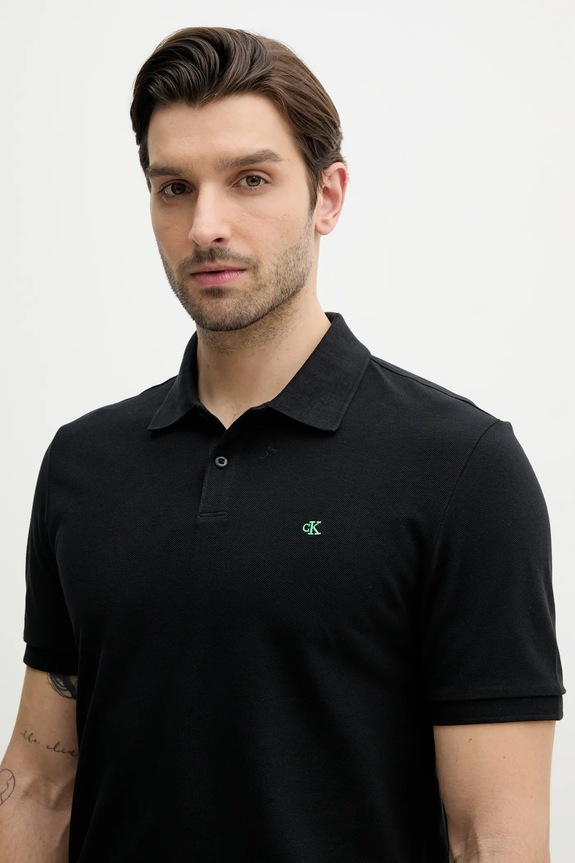 Calvin Klein Jeans polo tričko pánske bavlnené čierna LV040EM269