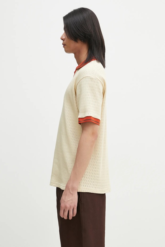 Drôle de Monsieur cotton polo shirt Le Polo Ajoure G.PL143.CO193.LBG beige SS25