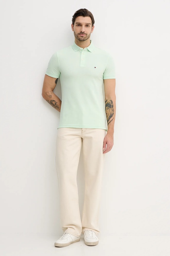 Tommy Hilfiger polo bawełniane z elastanem MW0MW17771. zielony SS26