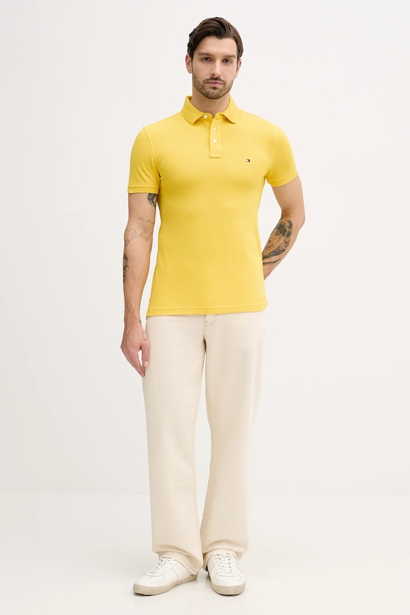 Tommy Hilfiger polo bavlněné s elastanem MW0MW17771. žlutá SS26