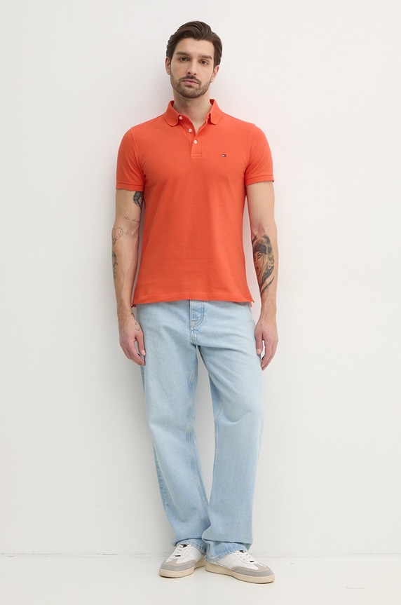 Tommy Hilfiger polo bawełniane z elastanem MW0MW17771. pomarańczowy SS26