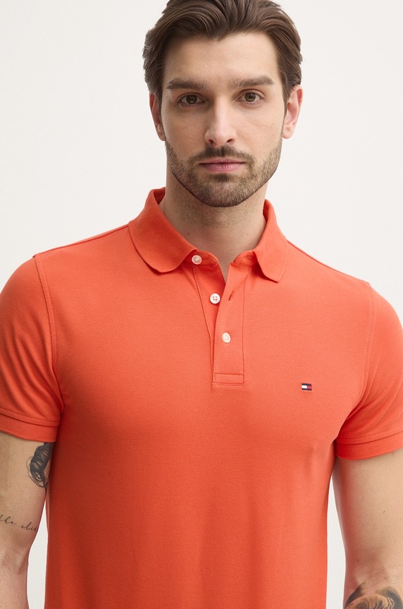 Tommy Hilfiger polo bawełniane z elastanem pomarańczowy MW0MW17771.