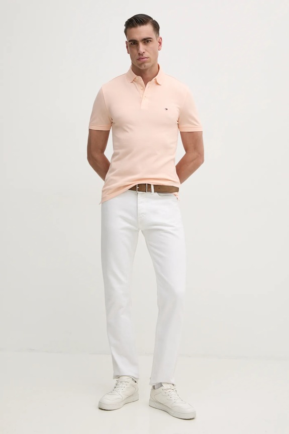 Tommy Hilfiger polo bawełniane z elastanem MW0MW17771. pomarańczowy SS26