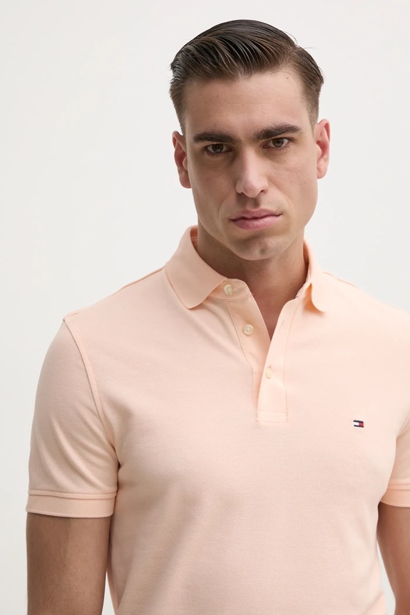 Tommy Hilfiger polo bawełniane z elastanem pomarańczowy MW0MW17771.