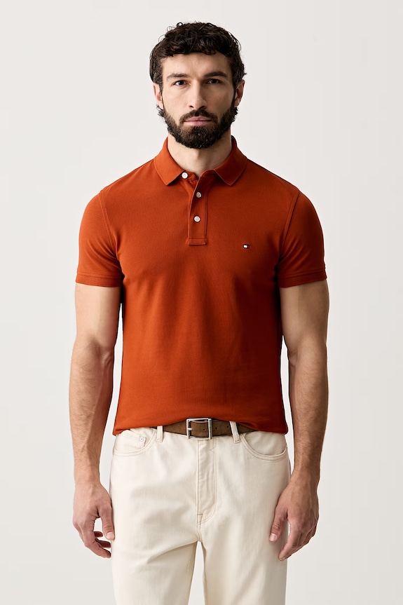 Tommy Hilfiger polo tričko bavlnené s elastanom oranžová MW0MW17771.