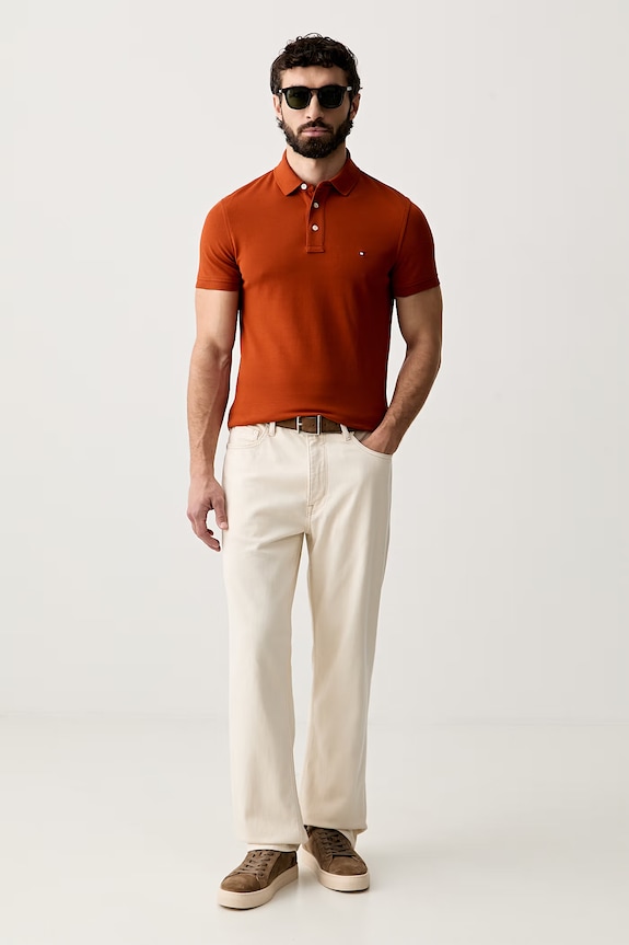 Tommy Hilfiger polo tričko bavlnené s elastanom MW0MW17771. oranžová SS26