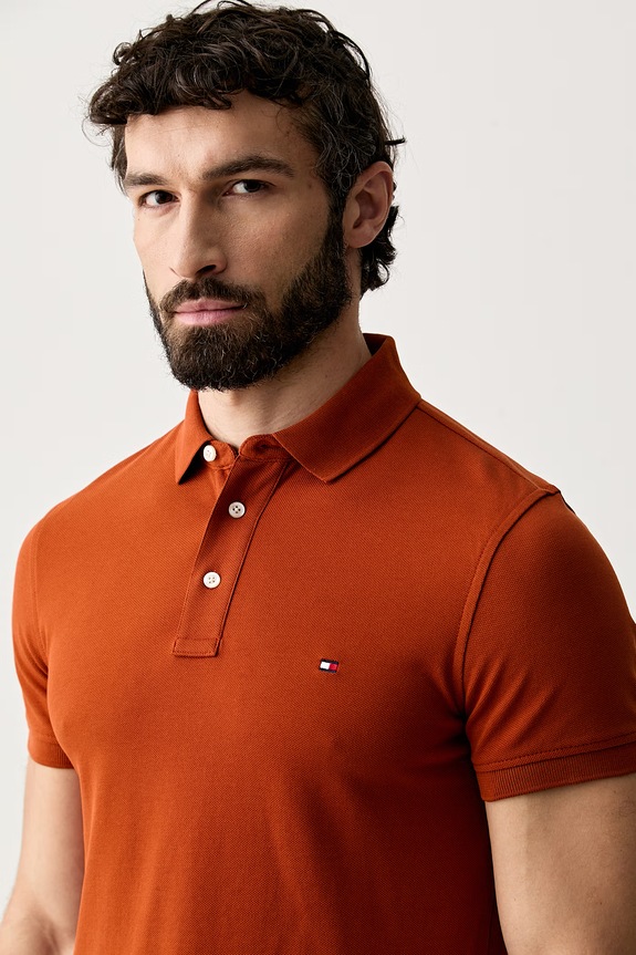 Tommy Hilfiger polo tričko bavlnené s elastanom oranžová MW0MW17771.