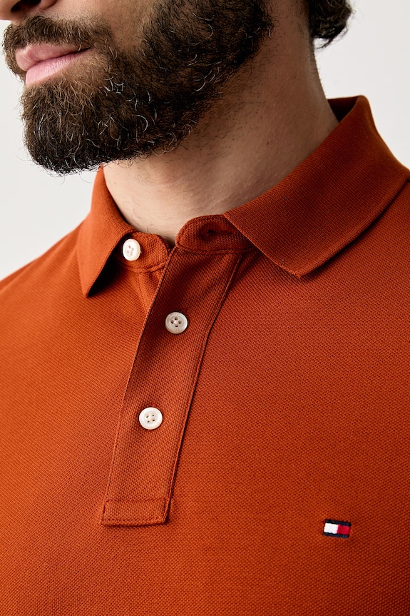 Tommy Hilfiger polo tričko bavlnené s elastanom MW0MW17771. oranžová