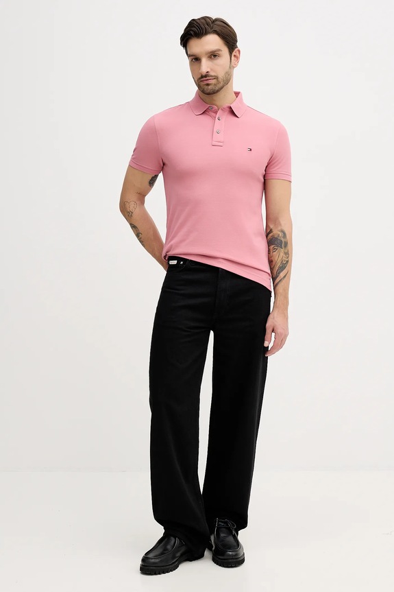 Tommy Hilfiger polo bawełniane z elastanem MW0MW17771. różowy SS26