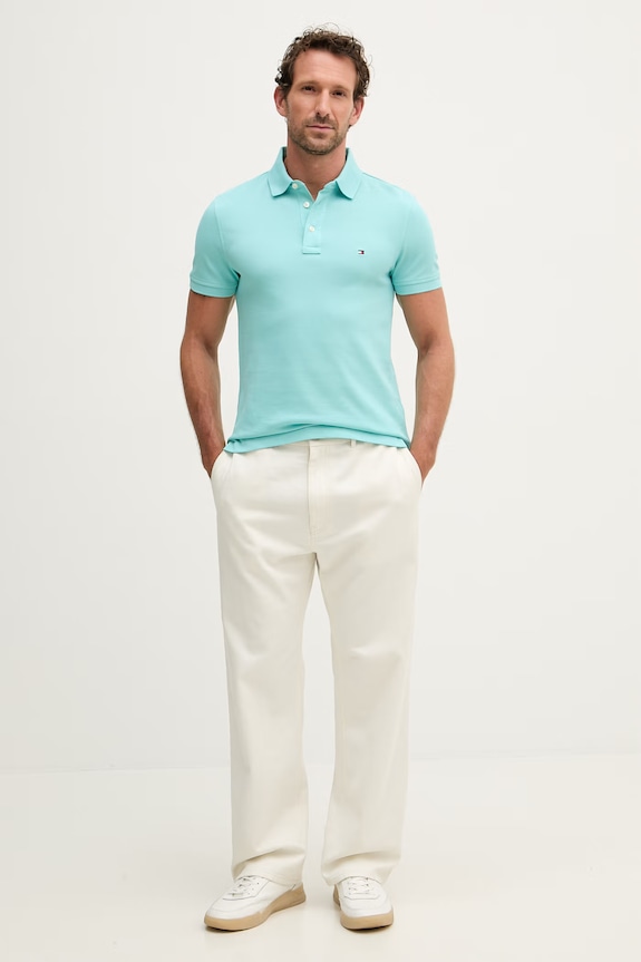 Tommy Hilfiger πόλο βαμβάκι με ελαστάν MW0MW17771. τιρκουάζ SS26