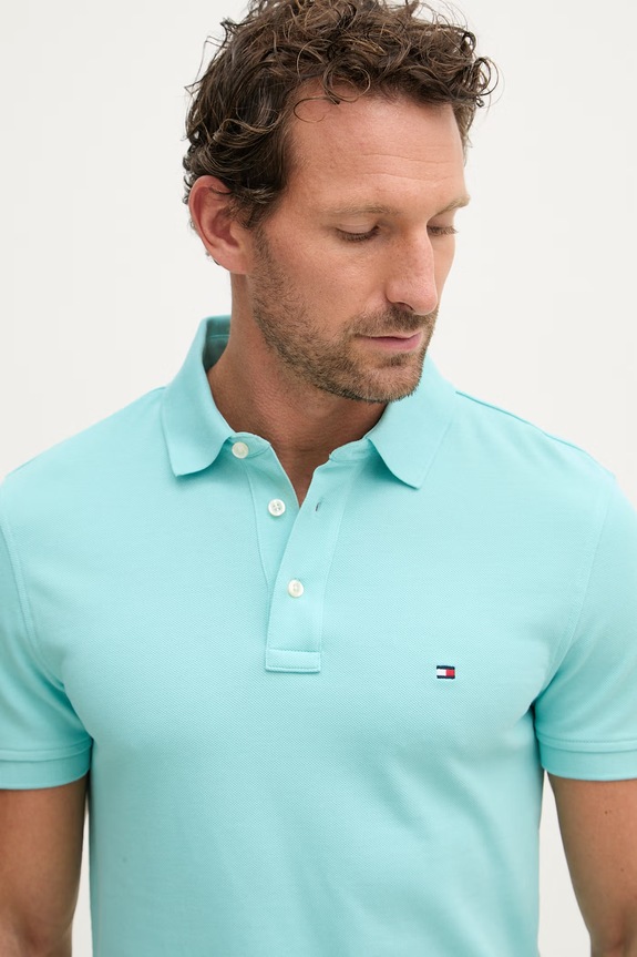 Tommy Hilfiger πόλο βαμβάκι με ελαστάν τιρκουάζ MW0MW17771.