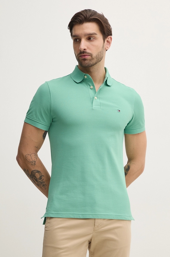 Tommy Hilfiger polo bawełniane z elastanem z elastanem zielony MW0MW17771.