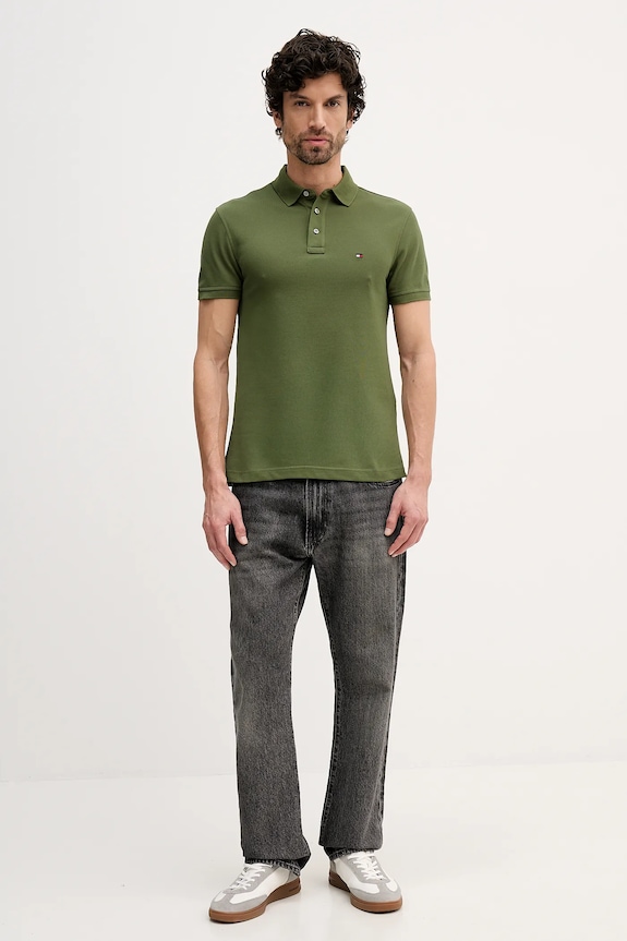 Tommy Hilfiger polo bawełniane z elastanem MW0MW17771. zielony SS26