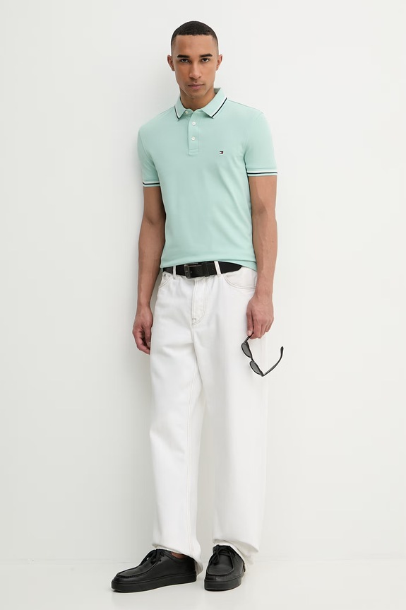 Tommy Hilfiger pánské bavlněné tričko MW0MW39993 tyrkysová SS26