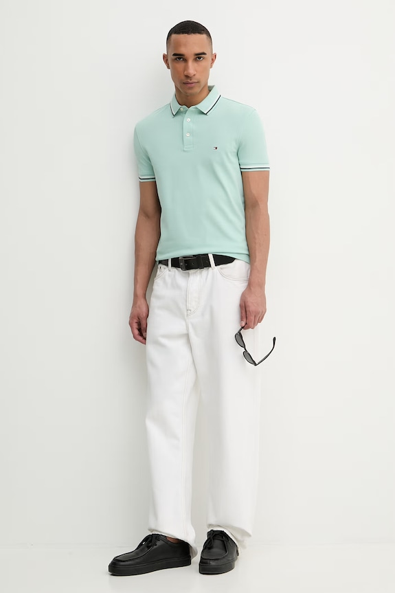 Tommy Hilfiger pánské bavlněné tričko MW0MW39993 tyrkysová SS26