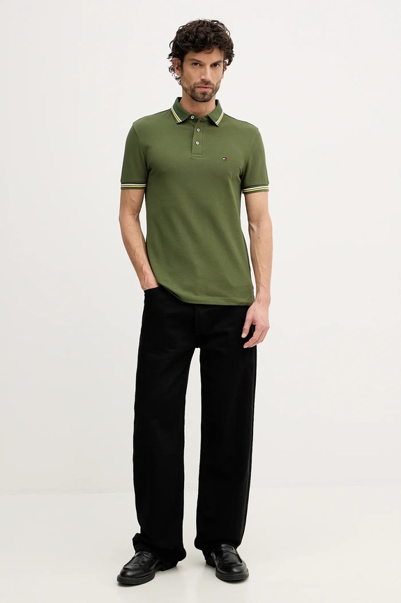 Tommy Hilfiger t-shirt męski bawełniany MW0MW39993 zielony SS26