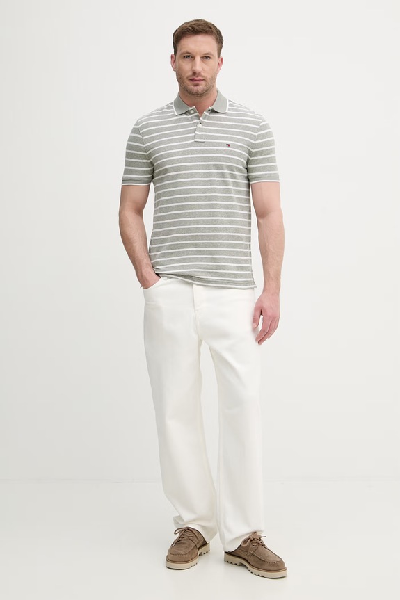 Tommy Hilfiger polo tričko pánske s prímesou ľanu MW0MW33140 zelená SS26