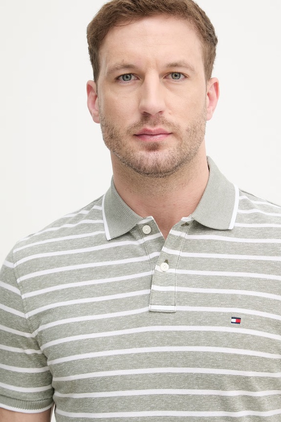 Tommy Hilfiger polo tričko pánske s prímesou ľanu zelená MW0MW33140