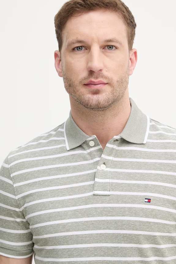 Tommy Hilfiger polo tričko pánske s prímesou ľanu zelená MW0MW33140