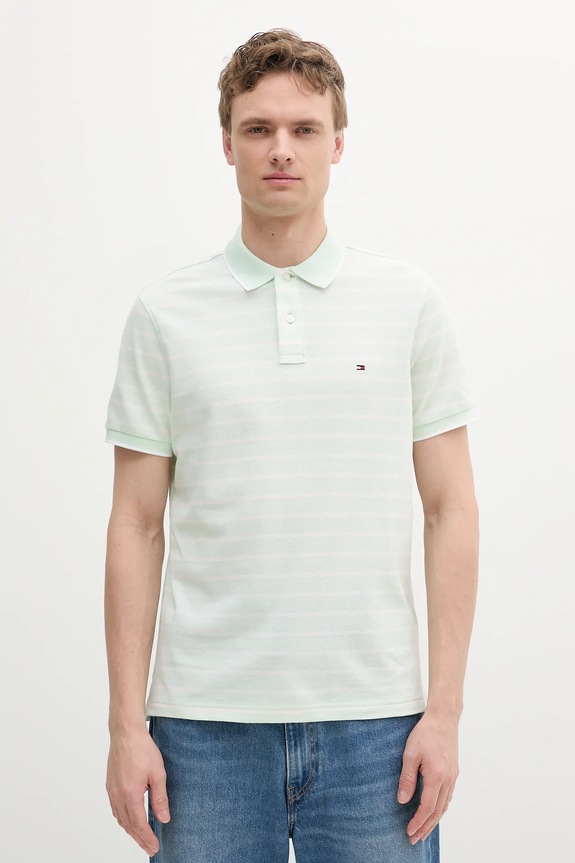 Tommy Hilfiger polo tričko pánske s prímesou ľanu jednofarebný zelená MW0MW33140