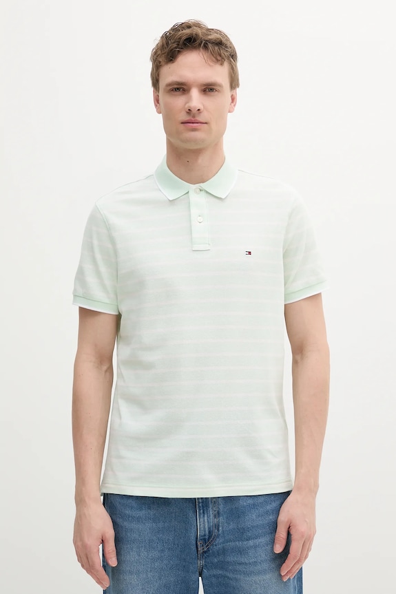 Tommy Hilfiger polo tričko pánske s prímesou ľanu jednofarebný zelená MW0MW33140