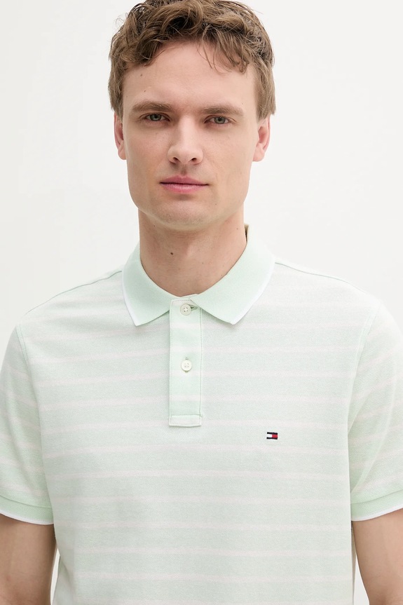 Oblečenie Tommy Hilfiger polo tričko pánske s prímesou ľanu MW0MW33140 zelená