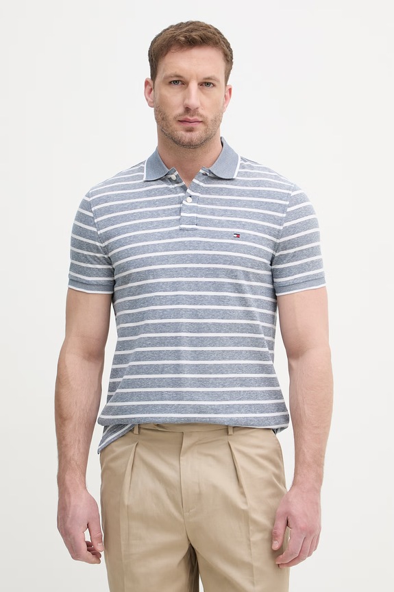 Tommy Hilfiger polo tričko pánske s prímesou ľanu modrá MW0MW33140