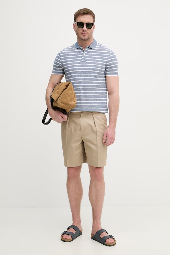 Tommy Hilfiger polo tričko pánske s prímesou ľanu MW0MW33140 modrá SS26