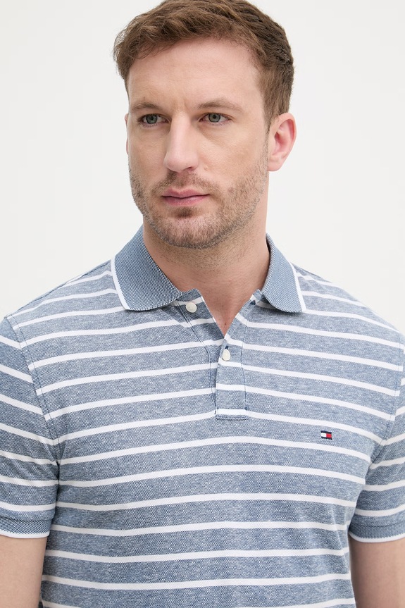 Tommy Hilfiger polo tričko pánske s prímesou ľanu modrá MW0MW33140