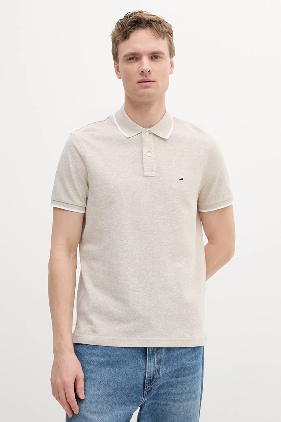 Tommy Hilfiger polo męskie z dodatkiem lnu regular beżowy MW0MW33140