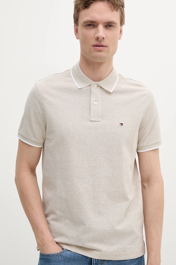 Odzież Tommy Hilfiger polo męskie z dodatkiem lnu MW0MW33140 beżowy