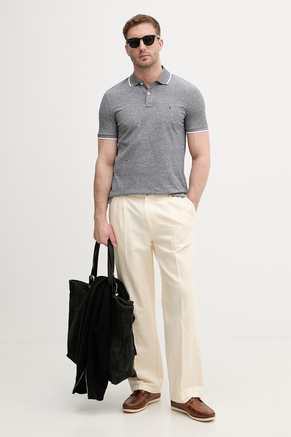 Tommy Hilfiger polo bărbătesc cu amestec de in MW0MW33140 negru SS26
