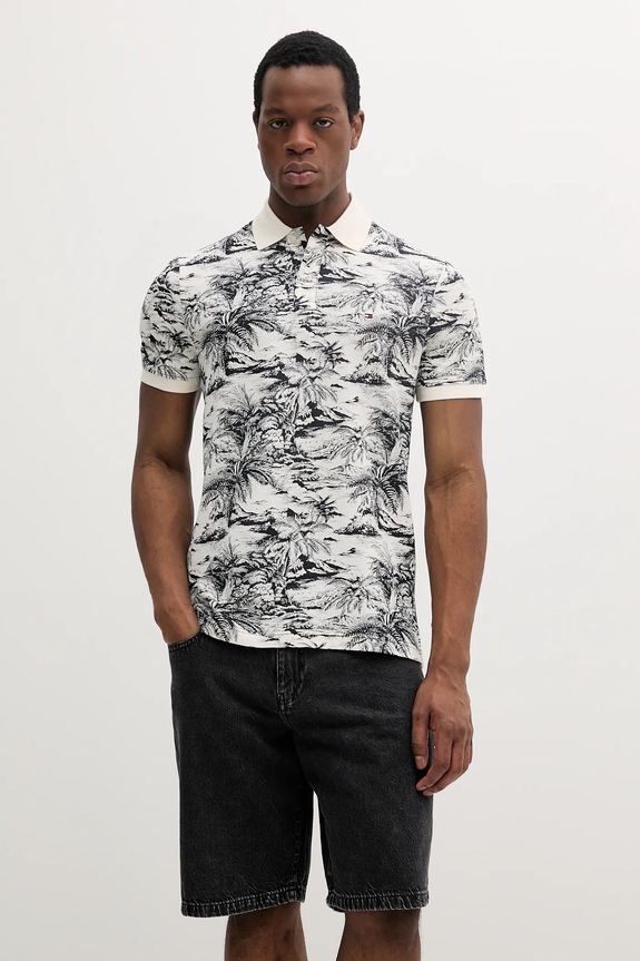 Tommy Hilfiger polo z domieszką lnu regular beżowy MW0MW38475