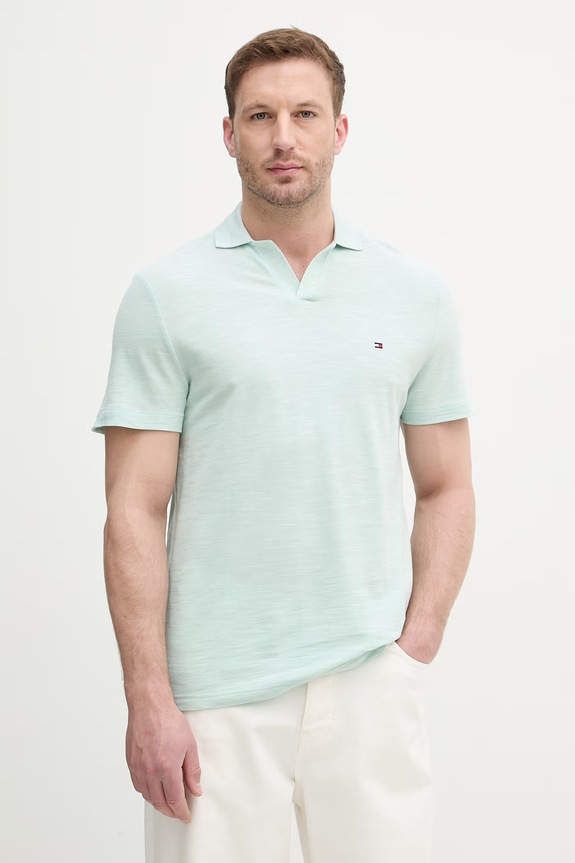 Tommy Hilfiger polo tričko pánske bavlnené tyrkysová MW0MW38482