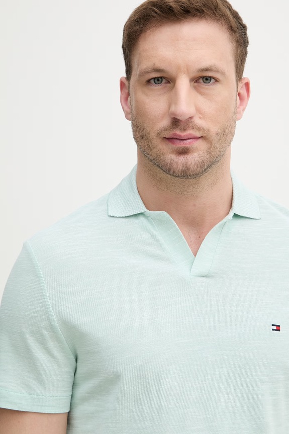 Tommy Hilfiger polo tričko pánske bavlnené tyrkysová MW0MW38482