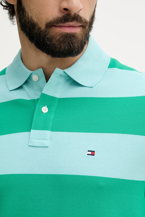 Tommy Hilfiger polo tričko pánske bavlnené s elastanom MW0MW39045 zelená