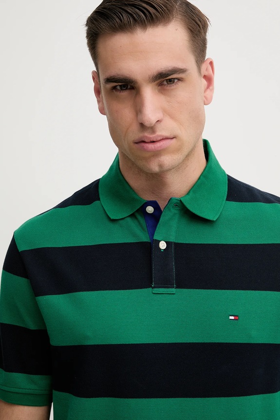 Oblečení Tommy Hilfiger polo pánské bavlněné s elastanem MW0MW39045 zelená