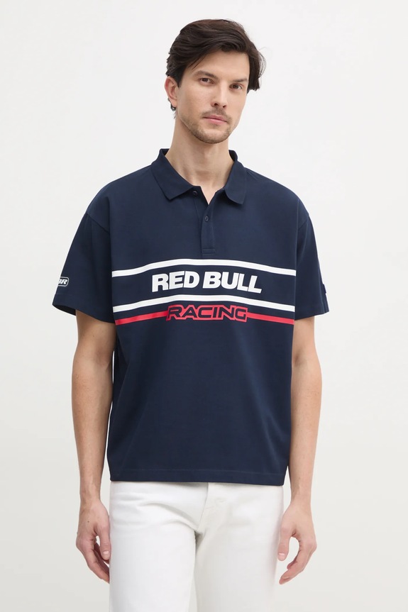 Βαμβακερό μπλουζάκι πόλο Red Bull Racing x Pepe Jeans MOTO PANEL POLO στάμπα σκούρο μπλε RM540017