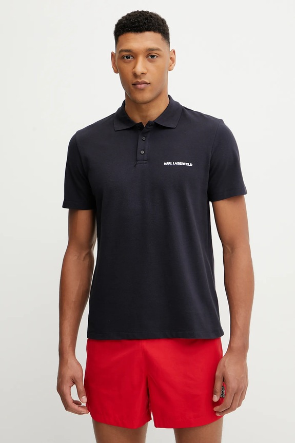 Pamučna polo majica Karl Lagerfeld regular mornarsko plava A2M46036