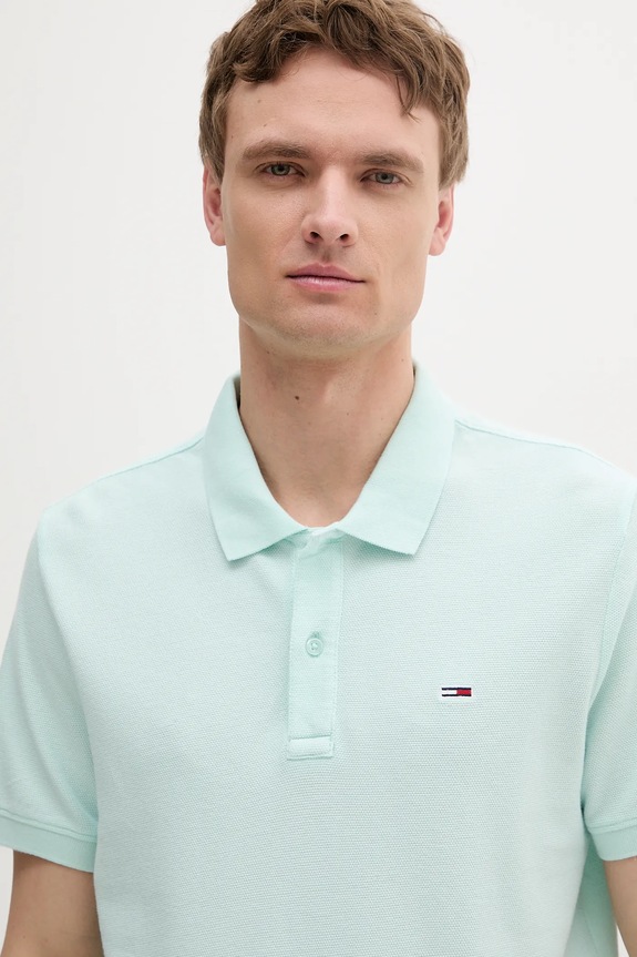 Ρούχα Βαμβακερό μπλουζάκι πόλο Tommy Jeans DM0DM20226 τιρκουάζ