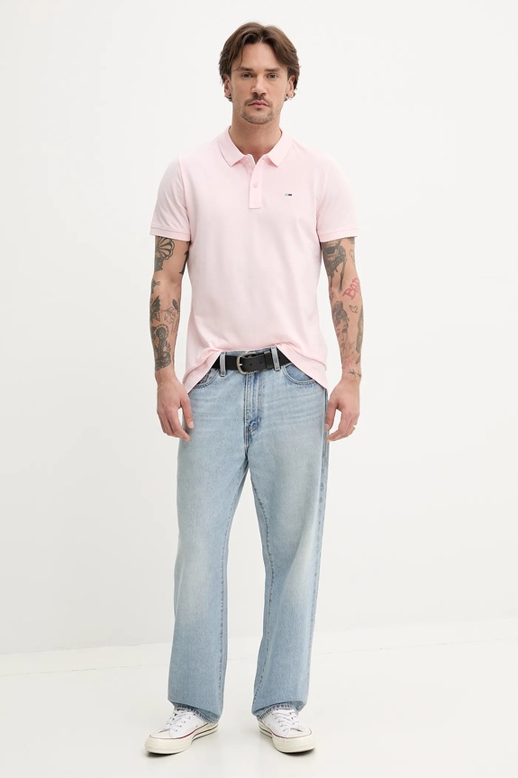 Tommy Jeans polo pánské bavlněné DM0DM20676 růžová SS26
