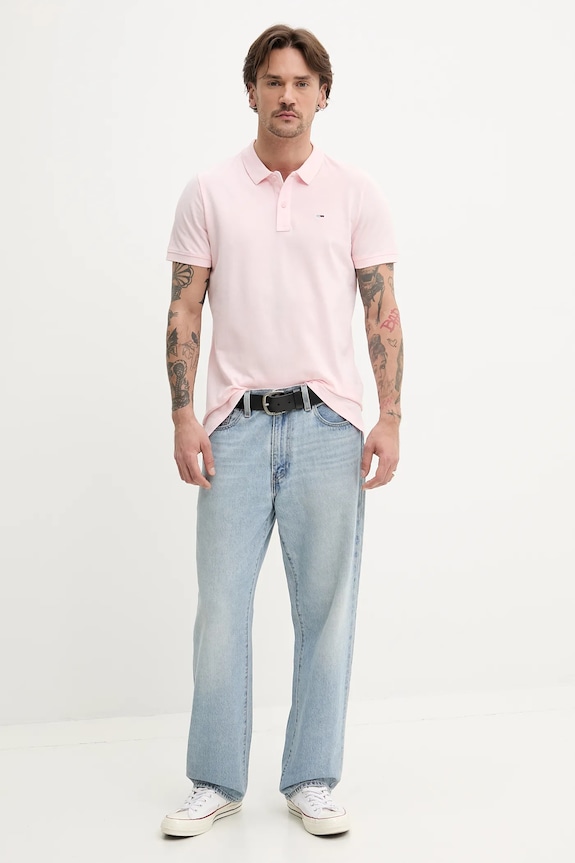 Tommy Jeans polo pánské bavlněné DM0DM20676 růžová SS26