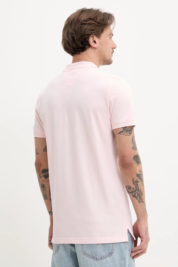 Oblečení Tommy Jeans polo pánské bavlněné DM0DM20676 růžová