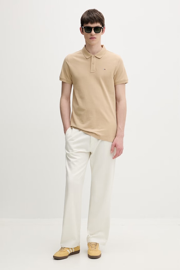 Tommy Jeans polo bărbați din bumbac DM0DM20676 bej SS26