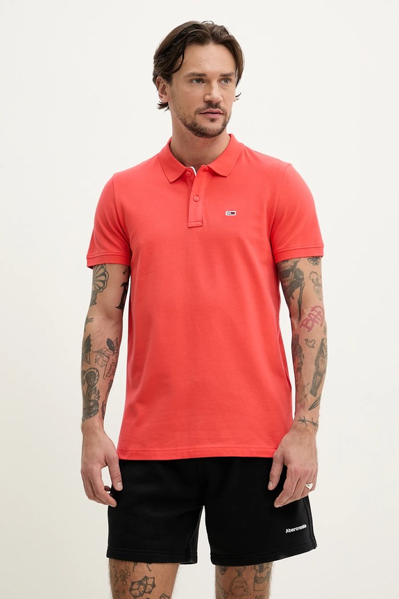 Tommy Jeans polo bărbați din bumbac regular portocaliu DM0DM20676