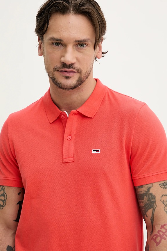 Tommy Jeans polo bărbați din bumbac portocaliu DM0DM20676