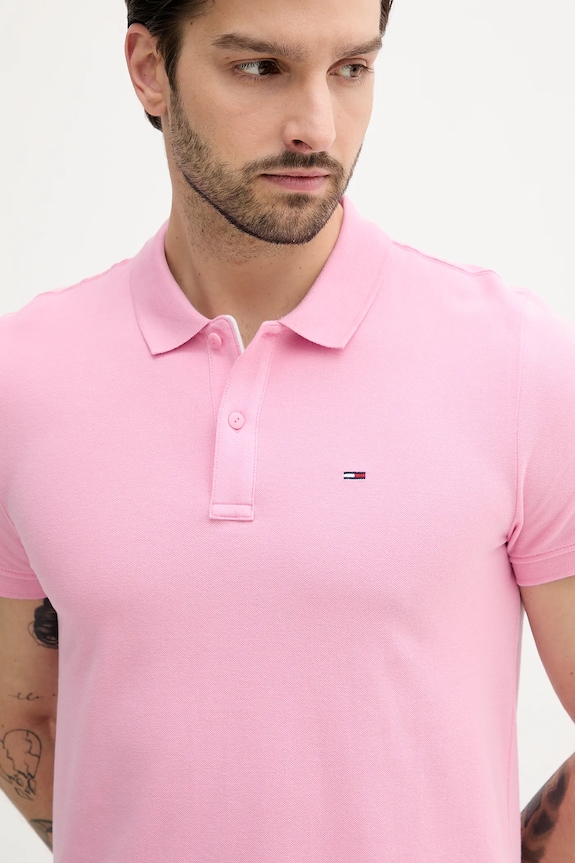 Tommy Jeans polo da uomo in cotone rosa DM0DM20676