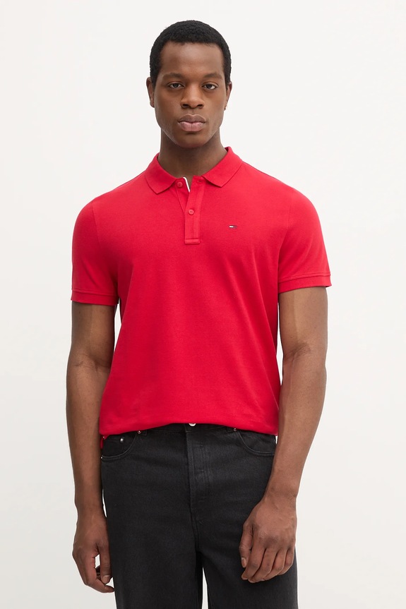 Tommy Jeans polo tričko pánske bavlnené jednofarebný červená DM0DM20676