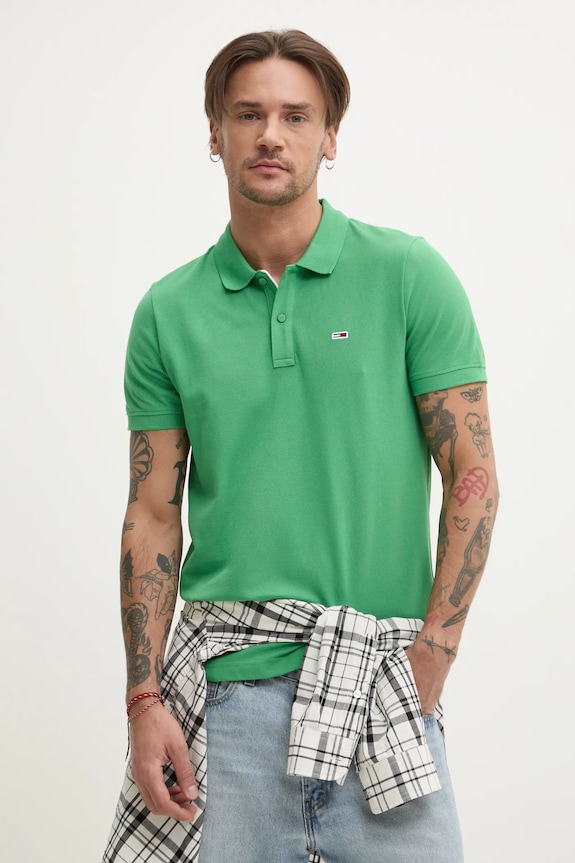 Tommy Jeans polo bărbătesc din bumbac regular verde DM0DM20676