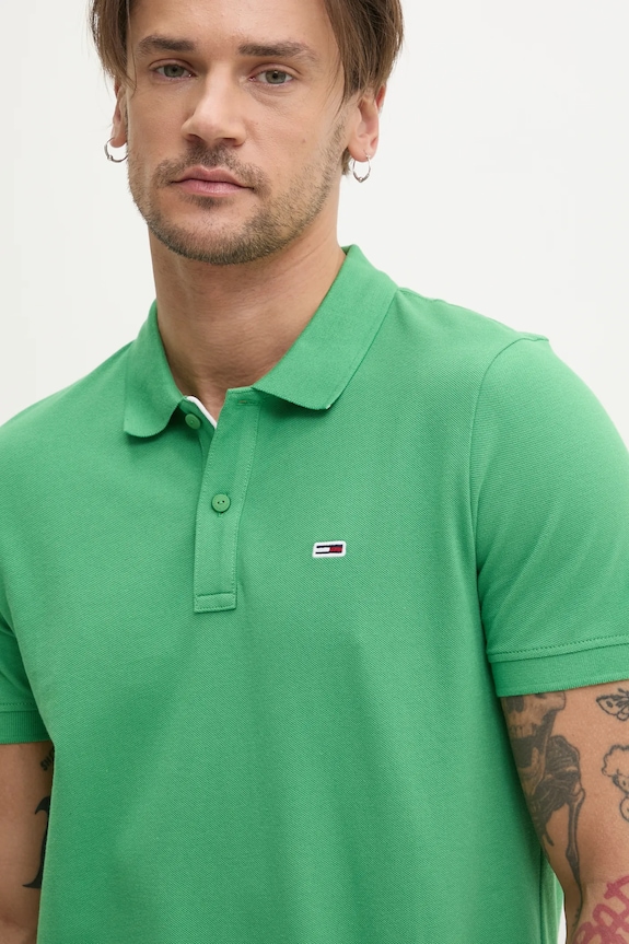 Tommy Jeans polo bărbătesc din bumbac verde DM0DM20676